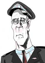 Graphic showing a tired commercial pilot with the title, Fatigue and Desynchronosis in Aircrews, by Doctor Virgil Wooten.